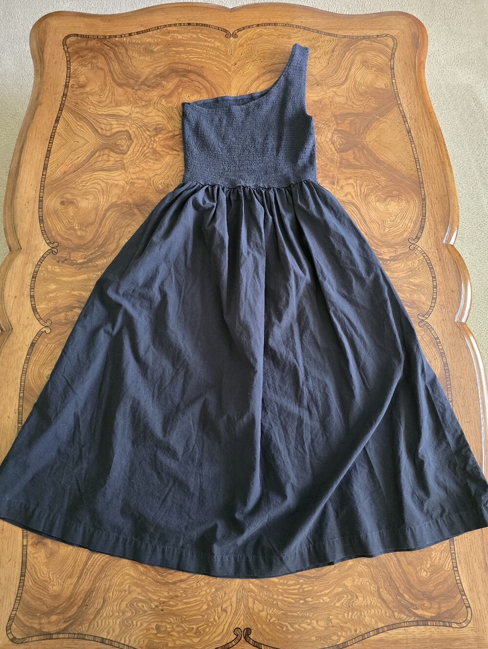 Nation LTD One Shoulder Smocked Pima Cotton Midi Dress Black Womens Size XS - Picture 2 of 8